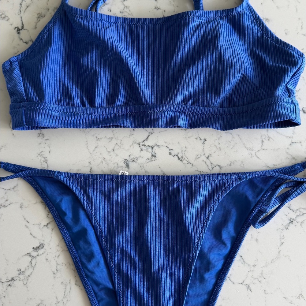 Ribbed Blue Bikini Set